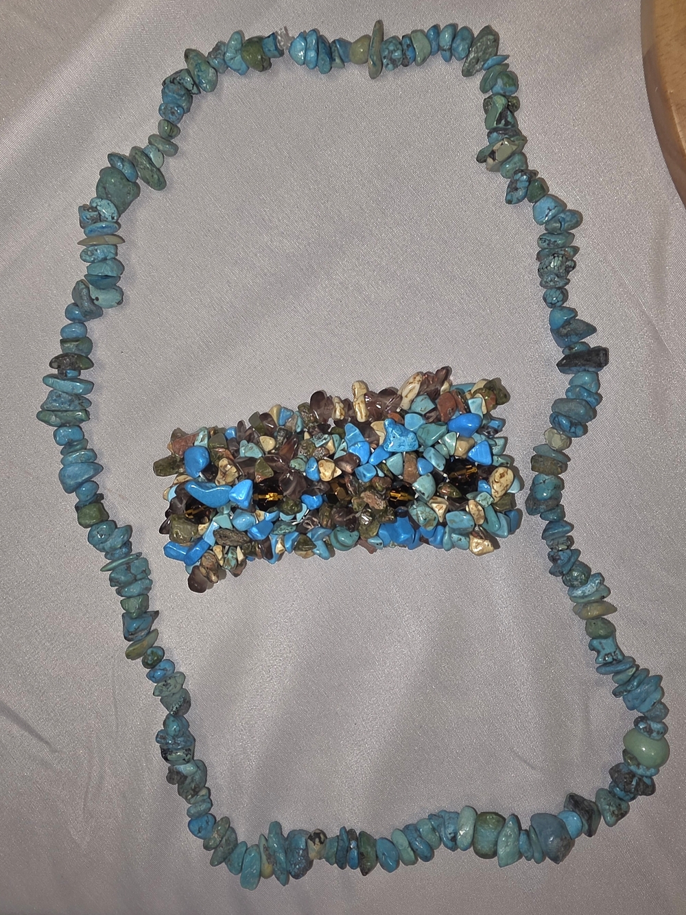 Turquoise Chip Necklace and Multi-Stone Stretch Bracelet Set